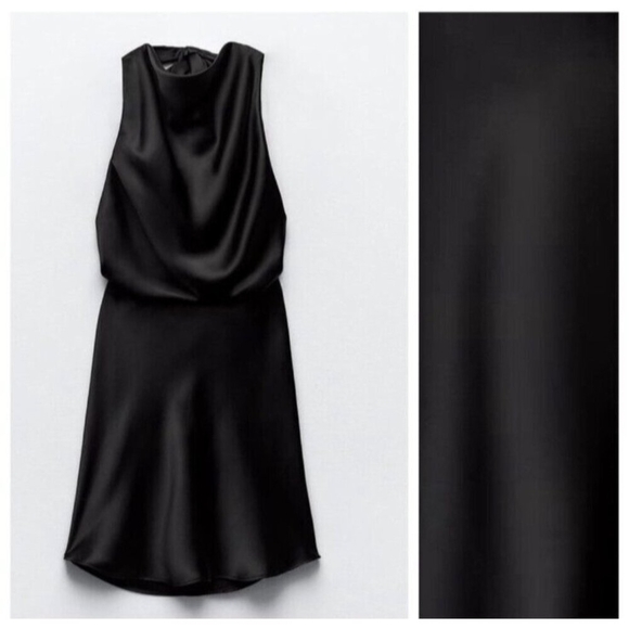 NWT. Zara Black Satin Effect Short Dress. Size S - Picture 8 of 13